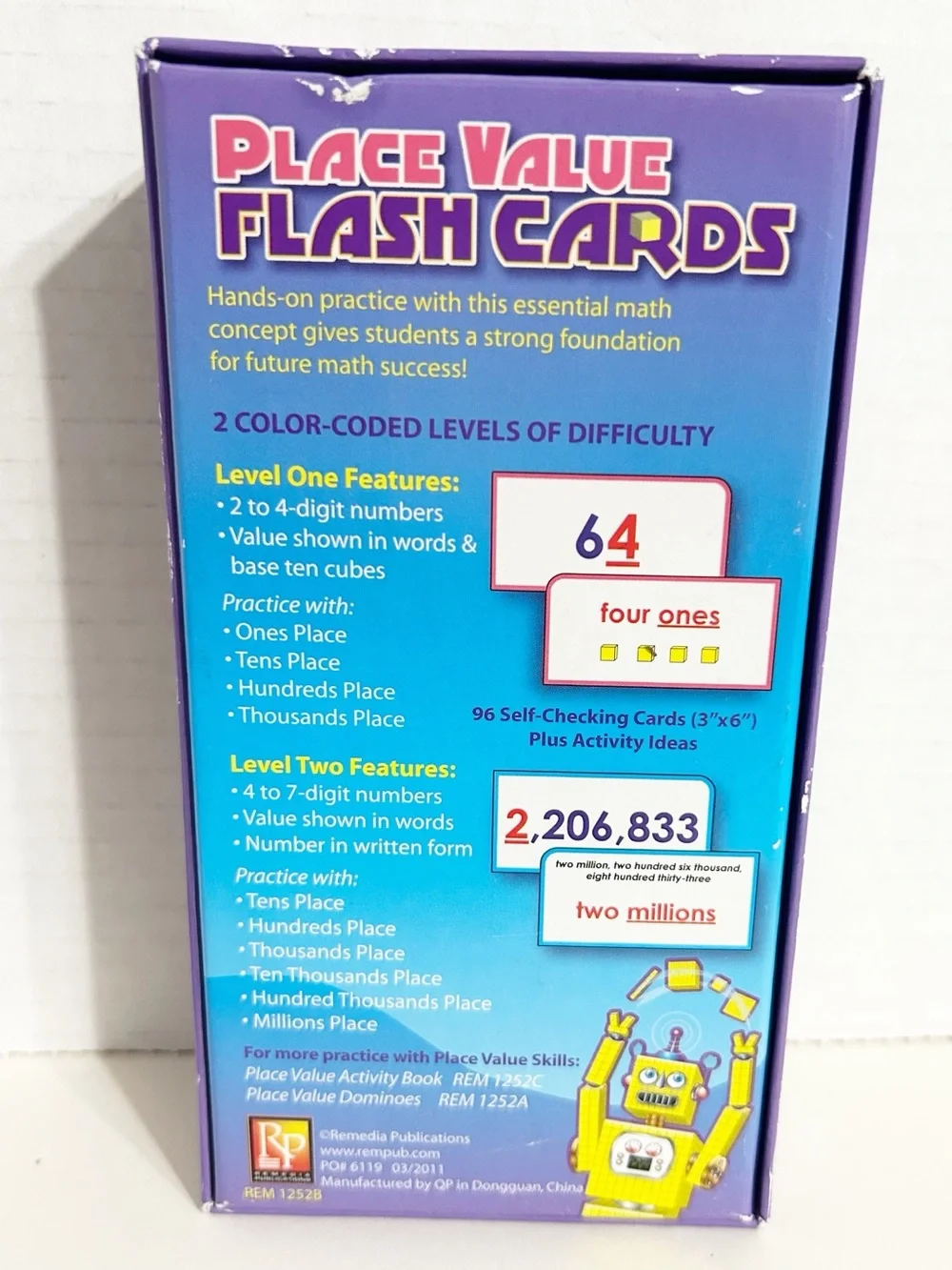 Remedia Publications Place Value Math Bundle Activities Book Flash Card Dominoes